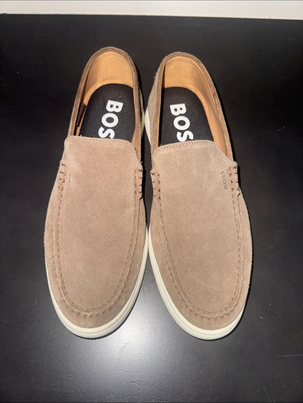 BOSS Men's Suede Slip-On Loafers in Taupe